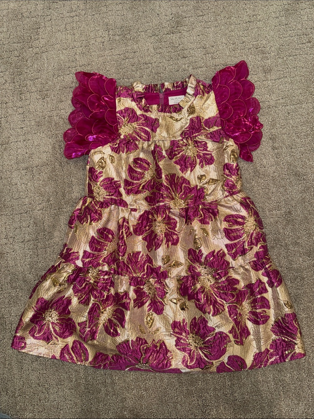 Girls Metallic Gold & Fuchsia Floral Party Dress